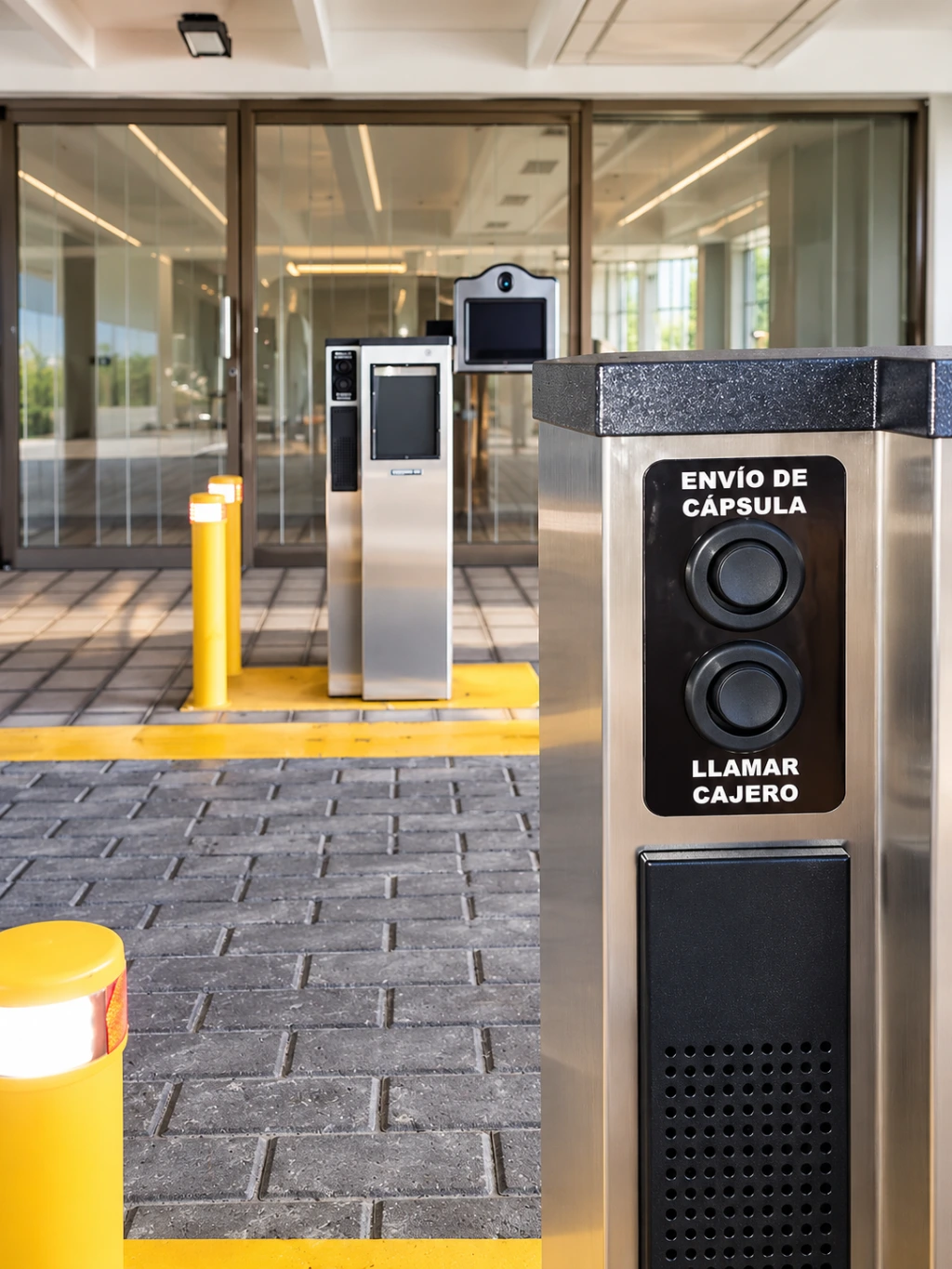 Autobanco con transporte neumático de cápsulas instalado por SoniVisión en el Banco Nacional de Costa Rica, Zapote